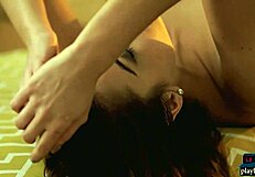 Tight European milf Sabrisse Fox performs solo striptease, revealing hairy pussy.