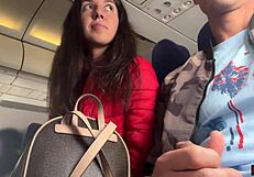 Risky public jerking off on crowded plane POV