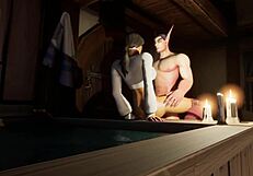 Erotic Warcraft parody with deepthroat in bath