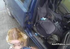 perky blonde amateur teen gets paid for public pov blowjob