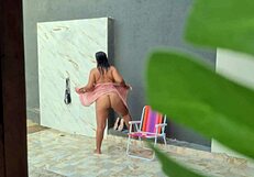 caught my hot neighbor showering in the backyard