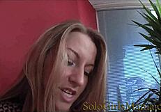 Sexy blonde milf in interview masturbating anal hole