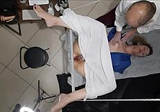 hey, she went for a gyno exam but got creamed on the desk!