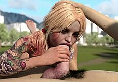 harley quinn deepthroats that huge white dick!