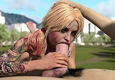 harley quinn deepthroats that huge white dick!