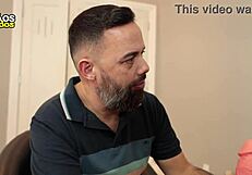 A mature man hands a big dildo to a rebellious woman on the street