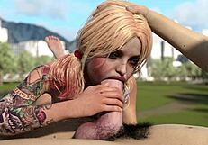 harley quinn deepthroats that huge white dick!