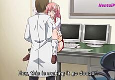 Redhead teen gets a creampie from a horny doctor in this hentai video