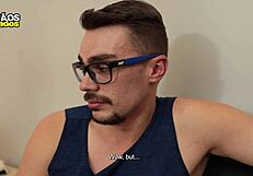 The old man gives a huge dildo to the naughty boy before the gay blowjob.