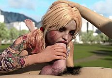 harley quinn deepthroats that huge white dick!