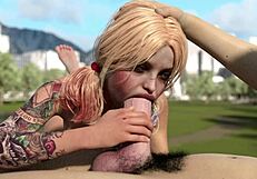 harley quinn deepthroats that huge white dick!