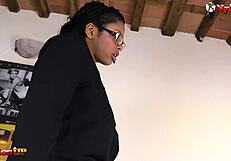 Ebony Babe in Stockings Rides Dildo and Gives a Kinky Footjob