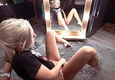 Wow! Sexy Blonde Teen Masturbates with Toys at Mirror