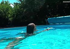 The best MILF of all time, Angelica, swims naked in the pool