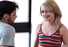 The petite teen rides the cock and squirts passionately