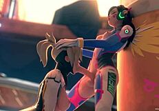 Horny Mercy Gives Dva Deep Throat Blowjob in Anime Action!
