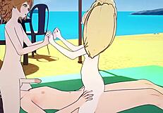 Chihiro and Hiyoko Enjoy Anal Sex on the Beach