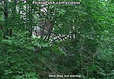 yo, check this ebony girl getting slammed hard in the forest for cash