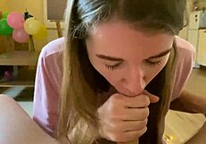 Teen Sucks Sloppy Until Tears Stream Down Face