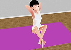 leo exercises with anime girl doing stretch yoga