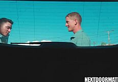 uber driver passionately face fucking muscular gay customer with deepthroat.