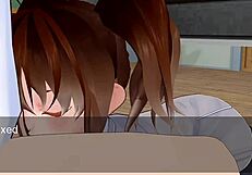 karin hides under desk in school blazer love