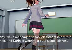 karin hides under desk in school blazer love