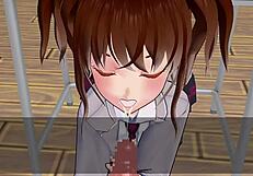 karin hides under desk in school blazer love