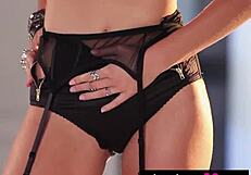 glamorous blondie sascha aleksander strips her black lingerie 😍