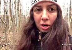 Damn! Peeing on her panties in the woods unseen