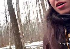 Damn! Peeing on her panties in the woods unseen