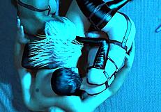 guy spoons two ladyboys, gets blowjob