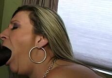 Big boobed cougar Sara Jay devours and rides massive hard cock