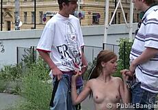 young cute girl alexis crystal joins a street threesome orgy, getting her pretty pussy wet