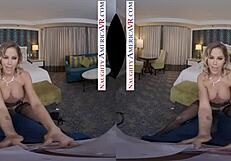 Blonde jessa rhodes in lingerie handjob