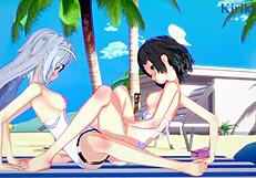 Miku and Laura engage in lesbian anime play