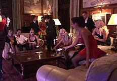 A brunette's funeral turns into a group sex fuck fest with cumshots and deepthroats