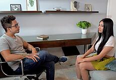 Perverted psychologist fucks his patient with big tits and ass in the office!