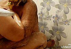 hey, big-boobs wife gives hubby a boob massage then climbs on for blowjob