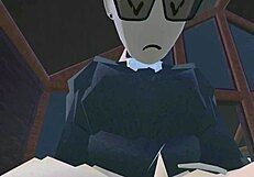 A femboy gives a deep blow job to his loving master in the rec room