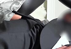 A latex clad slut gets a facial from 10 men in a gay orgy