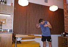 A brunette wife cheats on her husband with a young neighbor, gagging on his cock and achieving orgasm in a homemade scene.