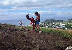 Man, that huge cock dominates tiny pussy at the ocean