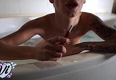 Teen fingering pussy in bathroom after work.