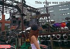 jeny smith teases with camel toe and big ass in tight white suit outdoors.