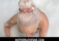 Brook Page deepthroats in bubble bath with stepmom