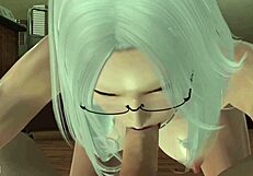 Beautiful woman gives great blow job to a big cock in a hentai game