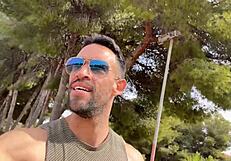 big cock stud jerks off on the public trail