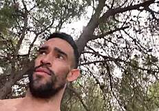 big cock stud jerks off on the public trail