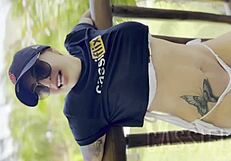 Latina Sucking Cock While Showing Shaved Pussy